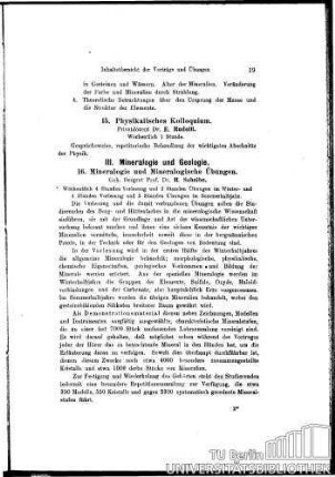 16. Mineralogie und Mineralogische Übungen