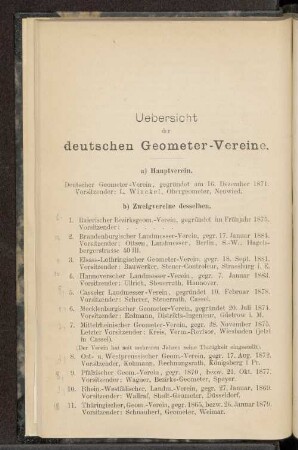 Uebersicht der deutschen Geometer-Vereine