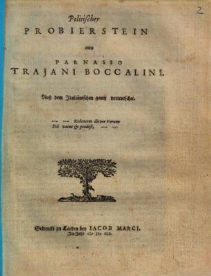 Politischer Probierstein aus Parnasso : Auß dem Italiänischen gantz verteutschet