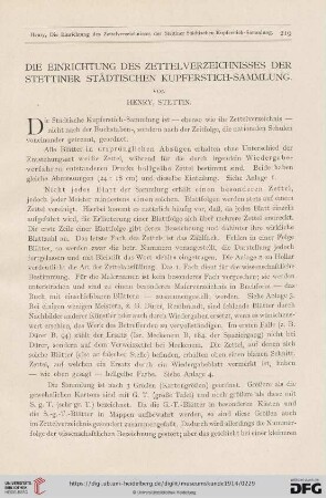 10: Die Einrichtung des Zettelverzeichnisses der Stettiner städtischen Kupferstich-Sammlung