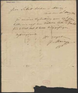 Brief an B. Schott's Söhne : 11.03.1830