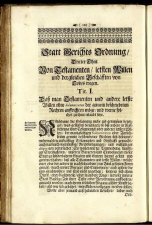 Dritter Theil. Von Testamenten / letzten Willen und dergleichen Beschäfften von Todes wegen.