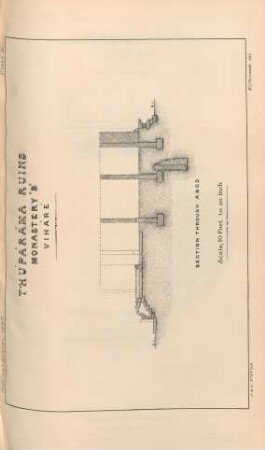 Plate III. Thúpáráma Ruins. Monastery "B". Viháré. Section through A.B.C.D