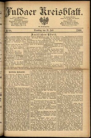 Erste Ausgabe vom Dienstag, den 31. Juli 1900.