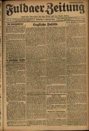 Erste Ausgabe vom Mittwoch, den 06. Februar 1924.