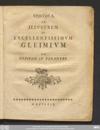 Epistola Ad Illvstrem Et Excellentissimvm Gleimivm De Officiis Errantes