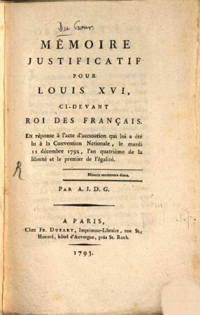 Mémoire justificatif pour Louis XVI.