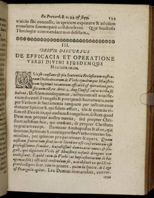 III. Brevis Discursus De Efficacia Et Operatione Verbi Divini Ejusdemque Ministrorum.