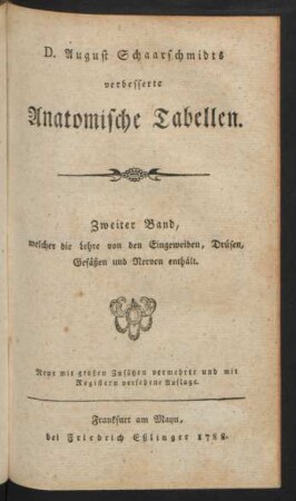 Zweiter Band, welcher die Lehre von den Eingeweiden, Drüsen, Gefäßen und Nerven enthält