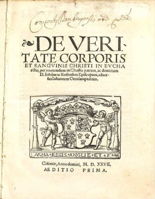 De Veritate Corporis Et Sangvinis Christi In Evcharistia