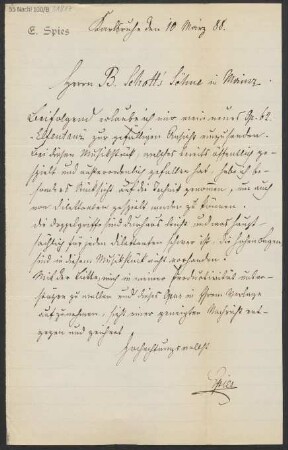 Brief an B. Schott's Söhne : 10.03.1888