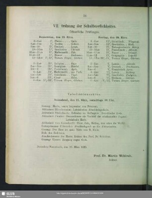 VII. Ordnung der Schulfeierlichkeiten