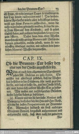 Cap. IX. Ob die Brunnen-Cur besser bey oder von der Quelle anzustellen sey
