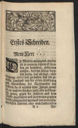 Erstes Schreiben. Mein Herr ...