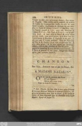 Chanson Aur l'Air, Aminte tout ce que les Dieux, [et]c. A Madame Mazarin.
