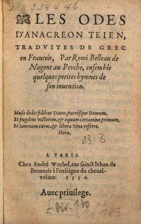 Les Odes D'Anacreon Teien