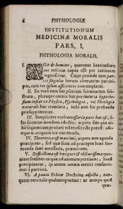 Institutionum Medicinae Moralis Pars. I. Physiologia Moralis