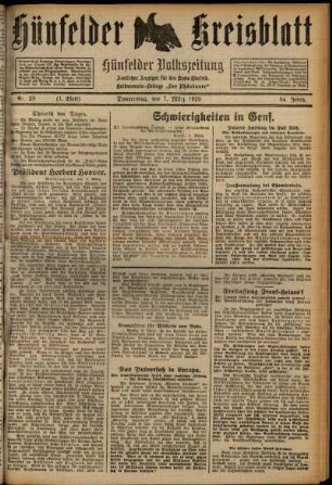 Erste Ausgabe vom Donnerstag, den 07. März 1929.