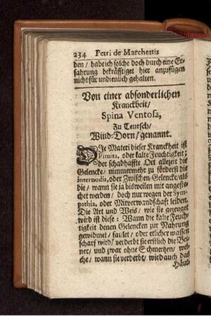 Von einer absonderlichen Kranckheit/ Spina Ventosa, Zu Teutsch/ Wind-Dorn/ genannt.