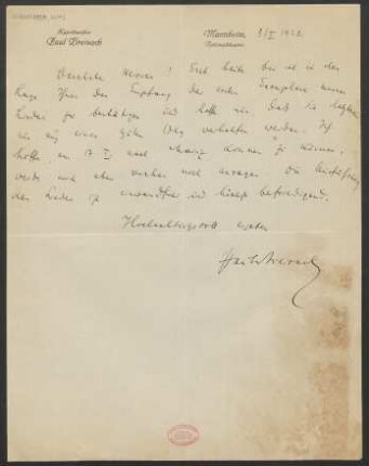 Brief an B. Schott's Söhne : 03.01.1922