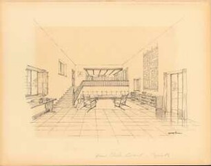 Haus Edith Lorand, Caputh: Perspektivische Innenansicht des Wohnraums