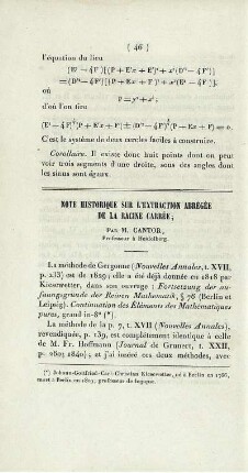 Note historique sur l'extraction abrégée de la racine carrée.