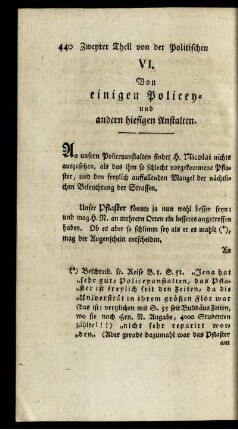 VI. Von einigen Policey- und andern hiesigen Anstalten.