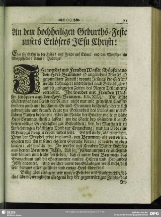An dem hochheiligen Geburths-Fest unsers Erlösers Jesu Christi!