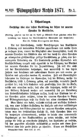 Vorschläge über die bessere Vorbildung der Lehrer der neueren Sprachen für Realschulen