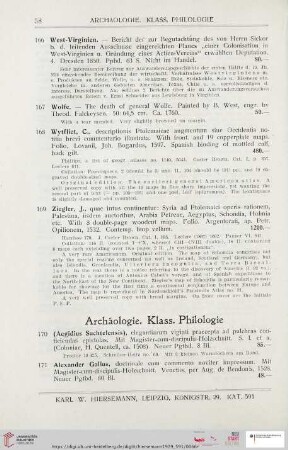 Archäologie. Klass. Philologie (Nr. 170 – 233)