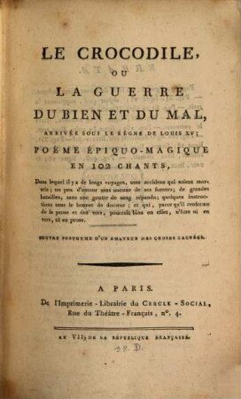 Le Crocodile ou la Guerre du bien et du mal : poëme
