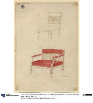 Potsdam-Sanssouci. Schloss Charlottenhof. Stuhl und Sofa für den Saal