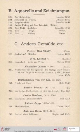 C. Andere Gemälde etc. (Nr. 238 - 272)