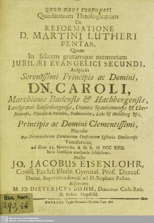 Quaestionum Theologicarum De Reformatione D. Martini Lutheri Pentas
