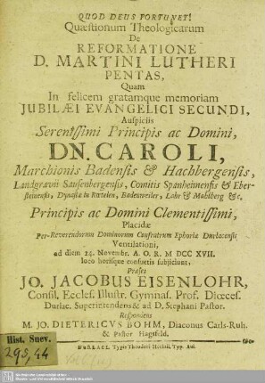 Quaestionum Theologicarum De Reformatione D. Martini Lutheri Pentas