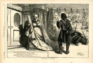 Senator Tweed in a new rôle : Darstellung einer Szene aus Shakspeares Hamlet [In der Zeichnung steht ein Textblock]