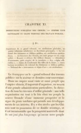 Chapitre XI. Institutions publiques des chinois. - Sixième cour souveraine ou grand tribunal des travaux publics