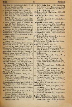 Adressbuch von Frankfurt am Main mit Bockenheim, Bornheim, Oberrad und Niederrad, 1881