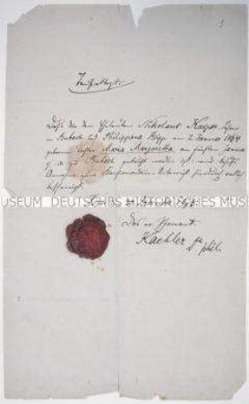 Bescheinigung über die Taufe aus dem Jahr 1876 für ein 1864 geborenes Mädchen - Familienkonvolut
