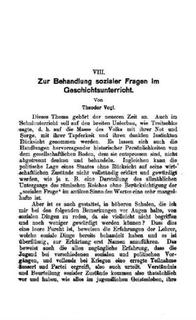 Zur Behandlung sozialer Fragen im Geschichtsunterricht
