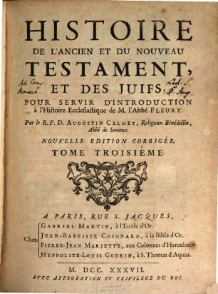 Histoire De L'Ancien Et Du Nouveau Testament, Et Des Juifs : Pour Servir D'Introduction à l'Histoire Ecclesiastique de M. l'Abbé Fleury, 3