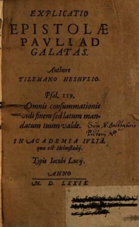 Explicatio Epistolae Pavli Ad Galatas