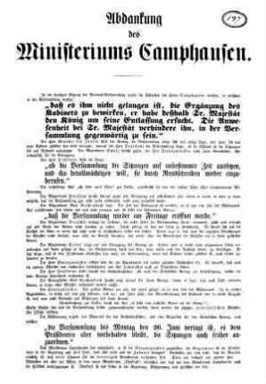Abdankung des Ministeriums Camphausen