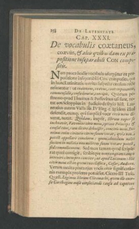 Cap. XXXI. De vocabulis coaeterneus, coaevus, & aliis quibusdam ex praepositione inseparabili Con compositis.