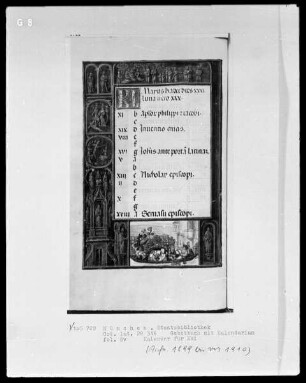 Gebetbuch mit Kalendarium — Buchseite mit Monatsbild Mai, Folio 8verso