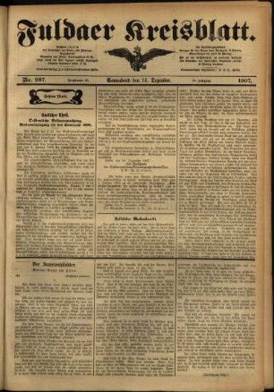 Erste Ausgabe vom Samstag, den 14. Dezember 1907.