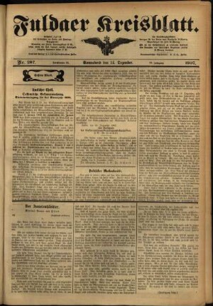 Erste Ausgabe vom Samstag, den 14. Dezember 1907.