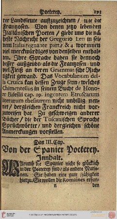 Das III. Cap.: Von der Spanier Poeterey