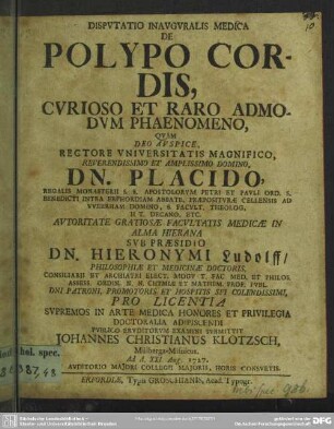 Dissertatio Inauguralis Medica De Polypo Cordis, Curioso Et Raro Admodum Phaenomeno