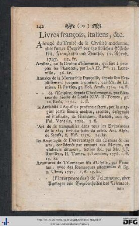 Livres françois, italiens, etc.